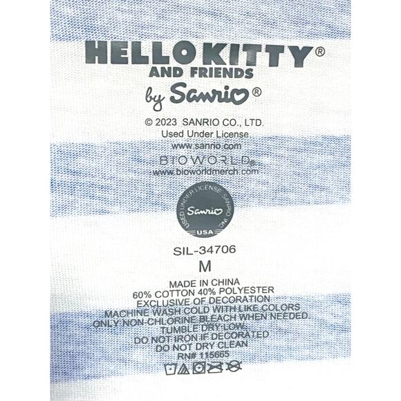 Hello Kitty Sanrio Embroidered Pocket Shirt Womens M Blue Striped Kidcore NWT - Picture 5 of 6